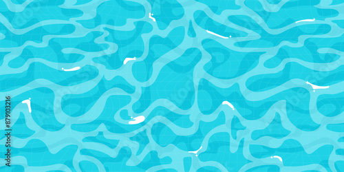 Swimming pool ripple surface and sparkling lights, cartoon style pattern and top view.