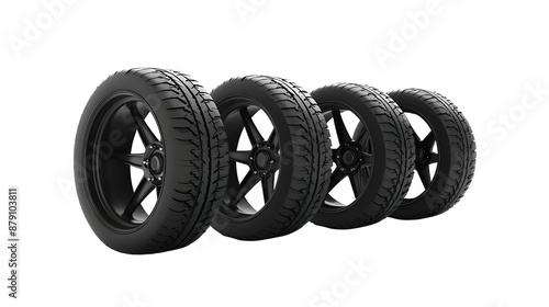 Pack of Industrial-grade wheels for machinery and heavy equipment Isolated on transparent background. photo