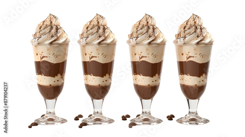 Decadent chocolate frappes with whipped cream topping Isolated on transparent background. photo