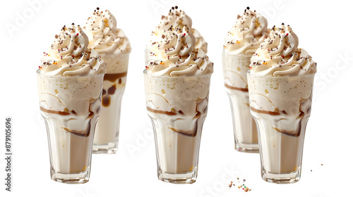 Caramel frappes with whipped cream and caramel drizzle Isolated on transparent background. photo