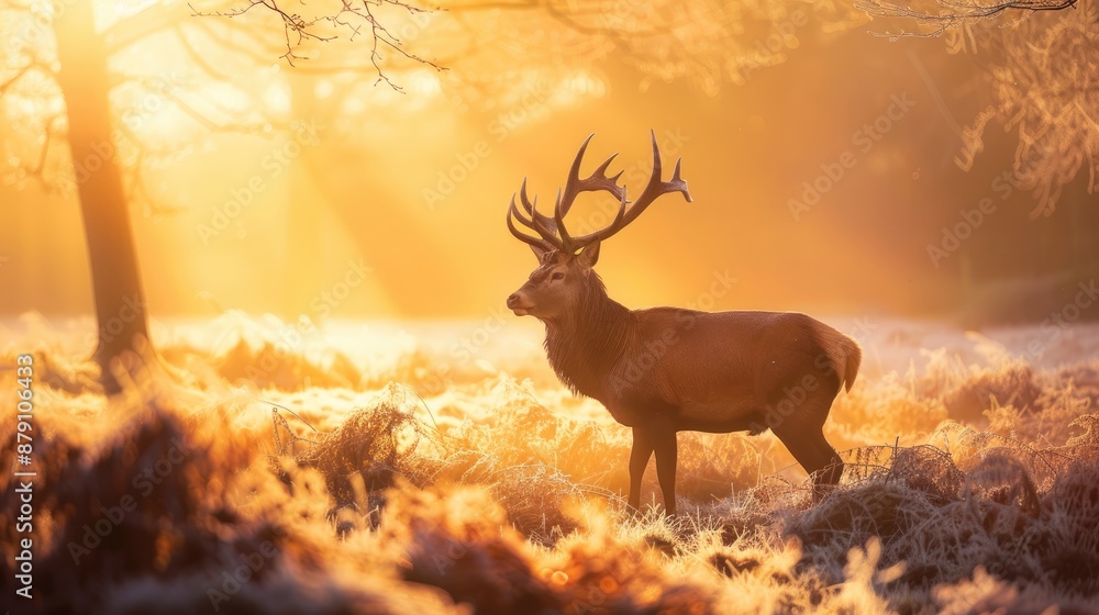 Majestic Red Deer Buck in Golden Sunrise Majestic Red Deer Buck in Golden Sunrise