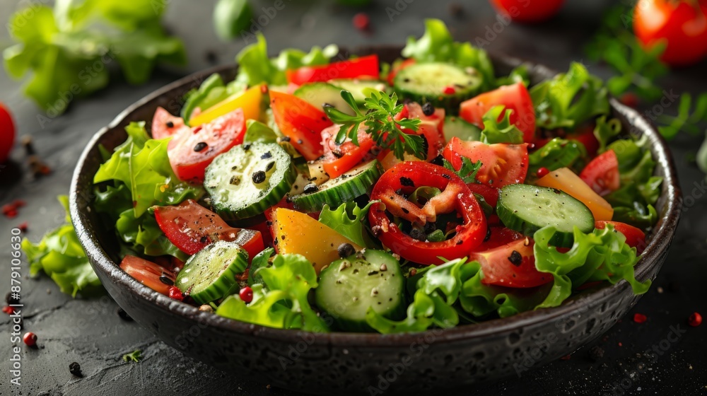 vegetable salad with cheese, copy space for text, - Generative AI vegetable salad with cheese, copy space for text, - Generative AI
