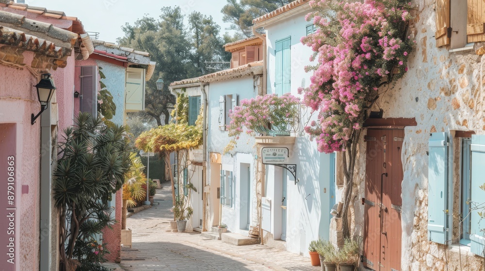 Fototapeta premium Visiting a charming village in a cute pastel palette AI generated illustration