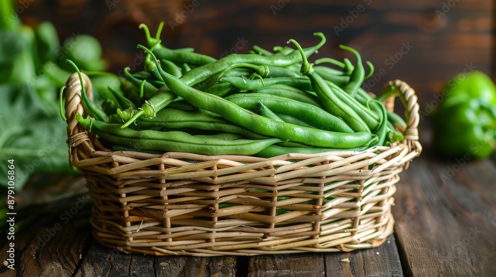 fresh beans in a basket, Illustrations, copy space for text, - Generative AI fresh beans in a basket, Illustrations, copy space for text, - Generative AI