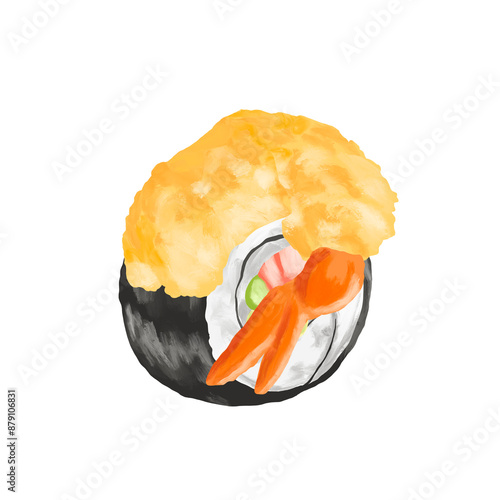 Ebi furai sushi roll menu illustration photo