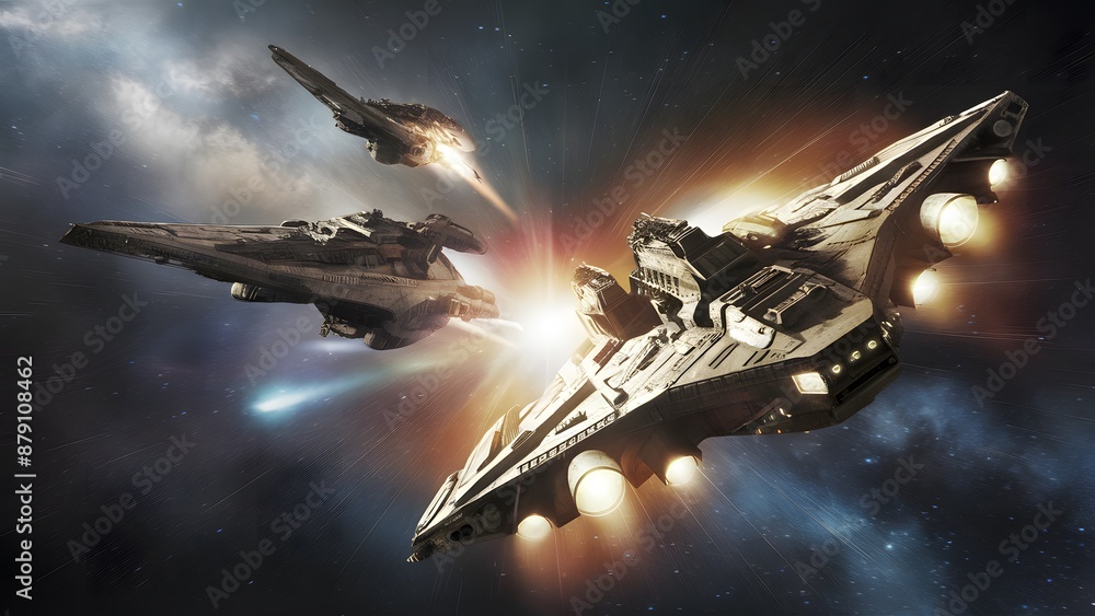 Spaceships flying through the cosmos.