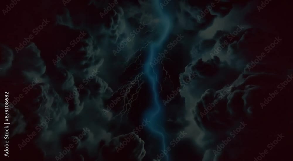 A stormy sky with a lightning bolt in the middle. The sky is dark and ominous, with the lightning bolt creating a sense of danger and power A stormy sky with a lightning bolt in the middle. The sky is dark and ominous, with the lightning bolt creating a sense of danger and power