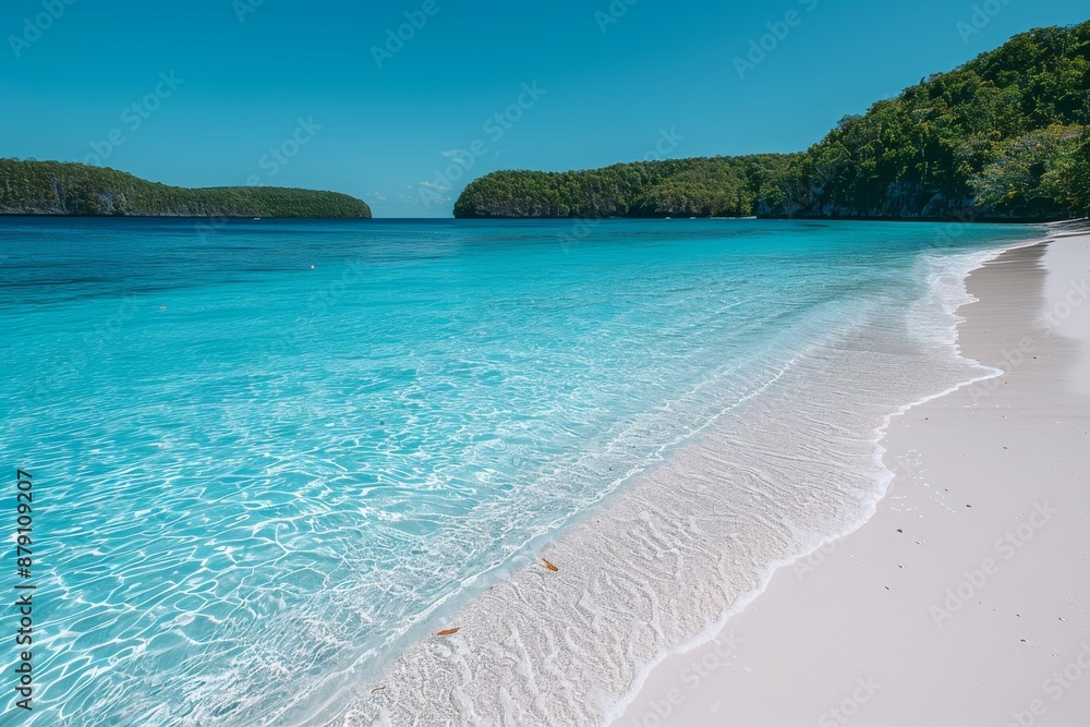 Naklejka premium Clear Blue Water and Sandy Beach in a Tropical Island Lagoon