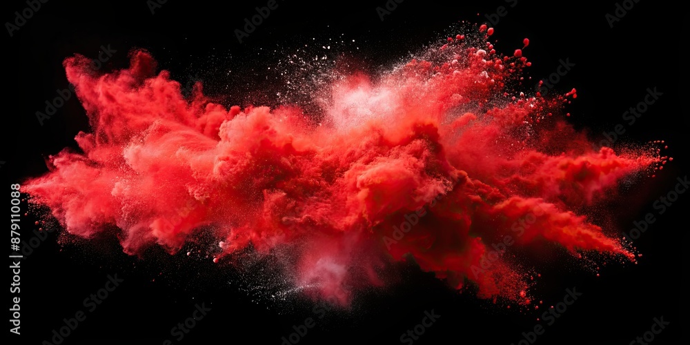 Abstract explosion of red powder against black background, colorful paint particles forming a vibrant cloud, explosion Abstract explosion of red powder against black background, colorful paint particles forming a vibrant cloud, explosion