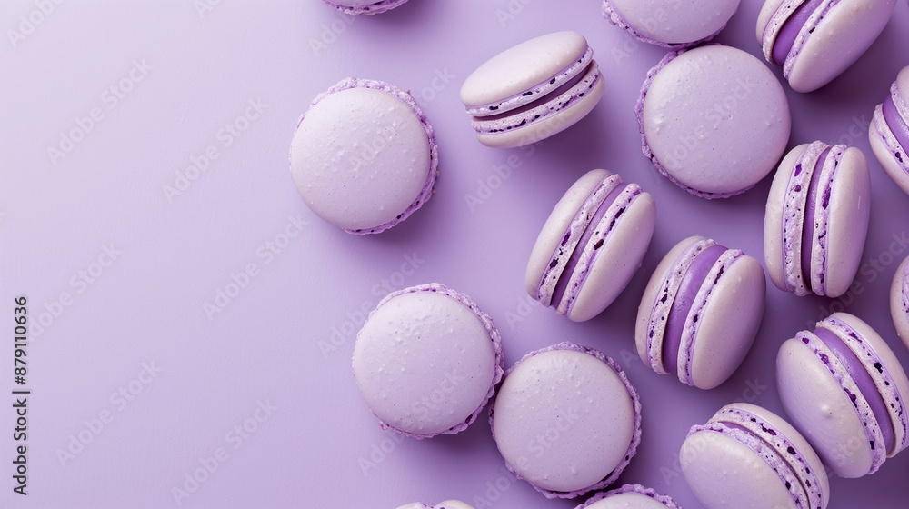 Macaron dessert on a plain background with space for text. French cookies. Small sweet with filling. Meringue with cream Macaron dessert on a plain background with space for text. French cookies. Small sweet with filling. Meringue with cream