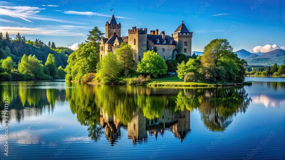 Castle on the lake surrounded by lush greenery and a clear blue sky , castle, lake, reflection, water, architecture Castle on the lake surrounded by lush greenery and a clear blue sky , castle, lake, reflection, water, architecture