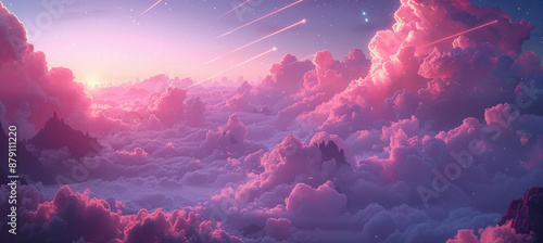 Dreamy Pastel Sky with Shooting Stars