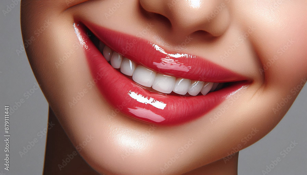 Obraz premium Close-up of Smiling Lips with Glossy Finish