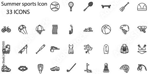 Set of summer sports icons. Line art style icons bundle. vector illustration