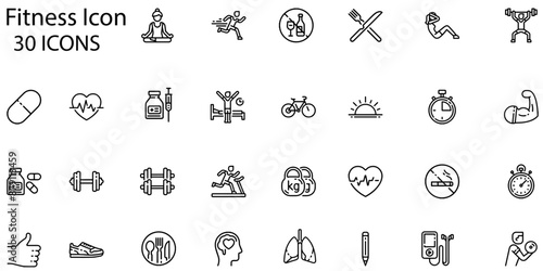 Set of fitness icons. Line art style icons bundle. vector illustration