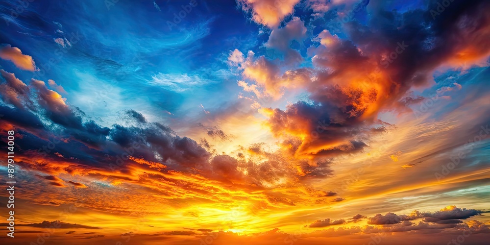 Obraz premium Abstract gradient sunrise in the sky with cloud and blue mix orange natural background, Sunrise, sky, abstract, gradient