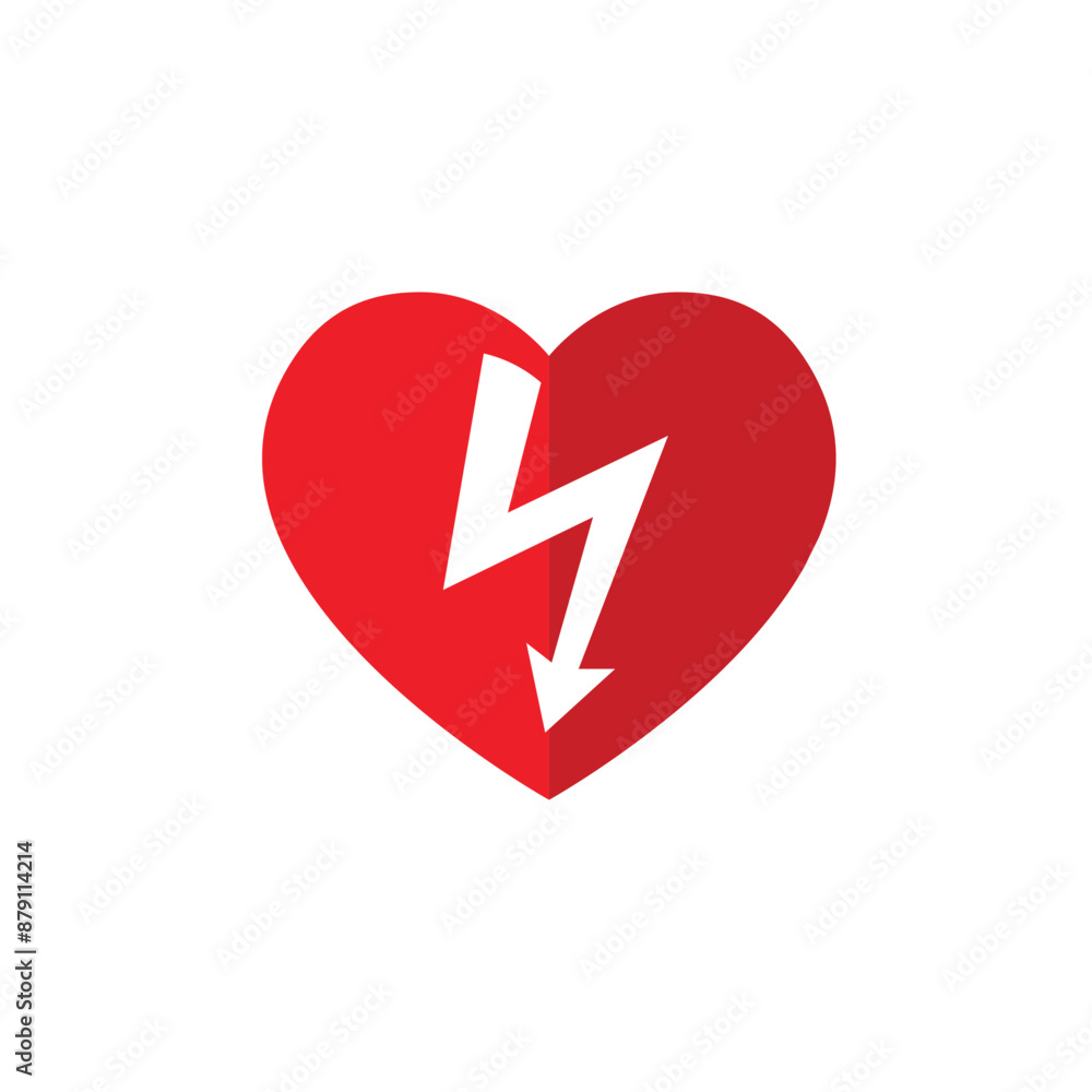 AED,automated external defibrillator / aed sign with heart and electricity symbol flat vector icon