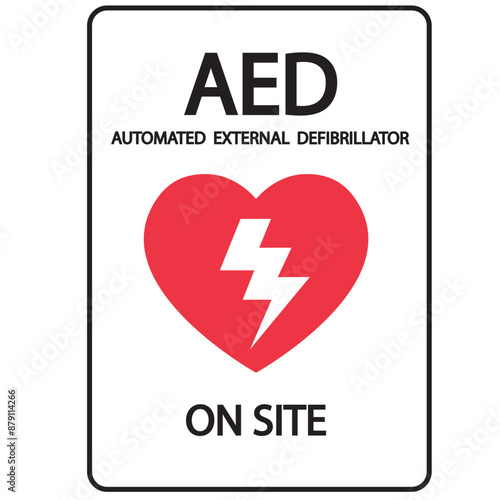 AED,automated external defibrillator / aed sign with heart and electricity symbol flat vector icon