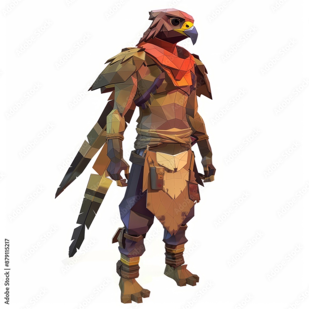 3D Render, Low Poly style of a half-hawk half-human scout, on isolated white background, Generative AI 3D Render, Low Poly style of a half-hawk half-human scout, on isolated white background, Generative AI
