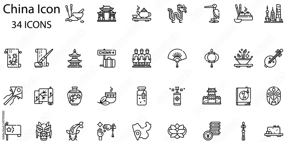Set of china icons. Line art style icons bundle. vector illustration Set of china icons. Line art style icons bundle. vector illustration
