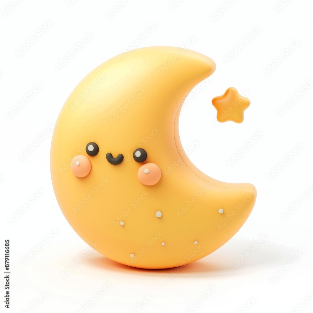 Fototapeta premium cute moon emoji on white background