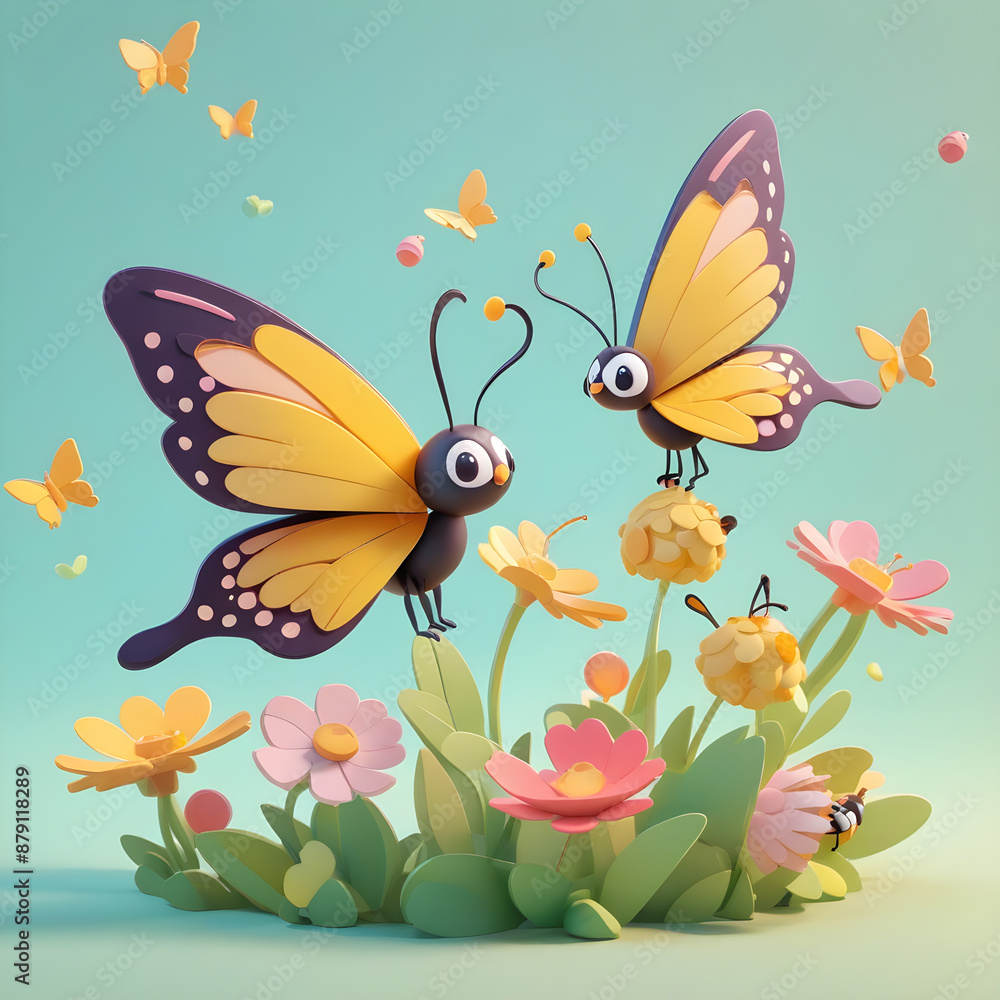 Spring cartoon and podium Spring cartoon and podium