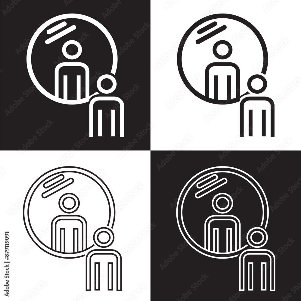 Man standing in front of a mirror icon. Vector. isolated on black and white background. EPS 10 Man standing in front of a mirror icon. Vector. isolated on black and white background. EPS 10