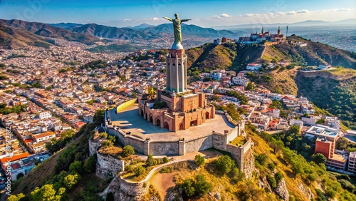 Aerial view of Cristo Rey monument and landscape in Guanajuato, Mexico, aerial, panorama, drone, Cristo Rey, monument photo