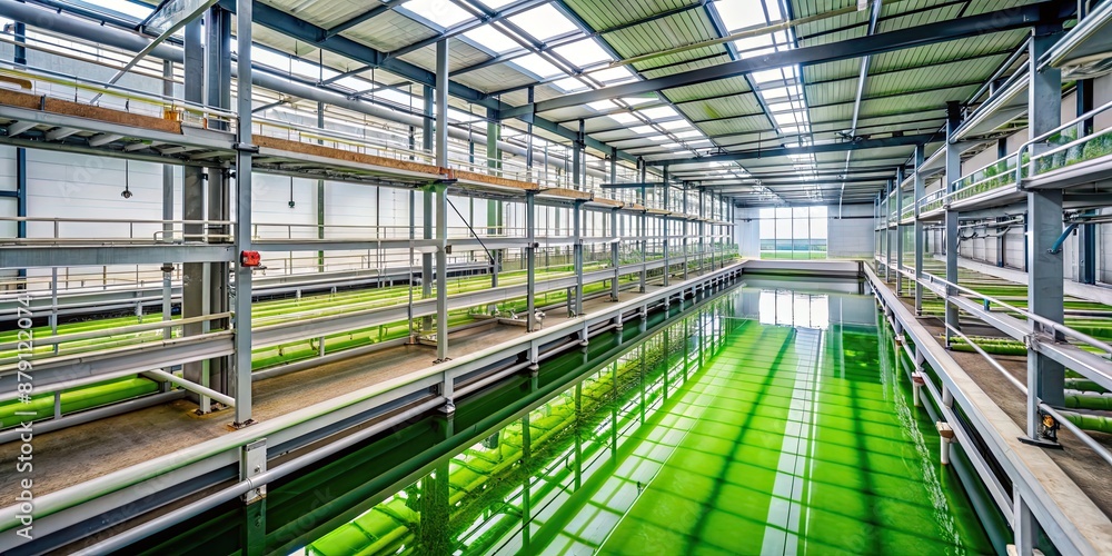 Fototapeta premium Algae farm facility producing bio fuel for sustainable energy source, Algae, farm, bio fuel, sustainable, energy