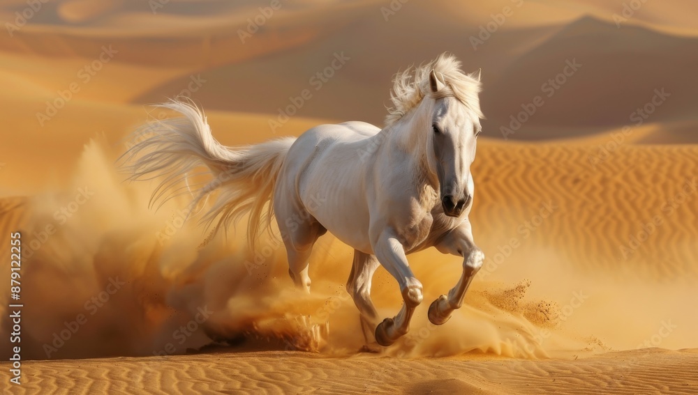 White Arabian Horse Galloping Through the Desert White Arabian Horse Galloping Through the Desert