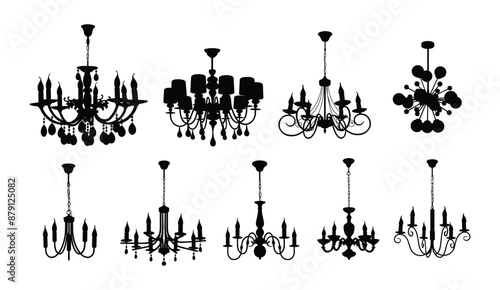 The set silhouettes of classic chandeliers.