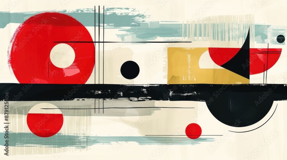 Obraz premium An abstract design with bold red circles and geometric shapes