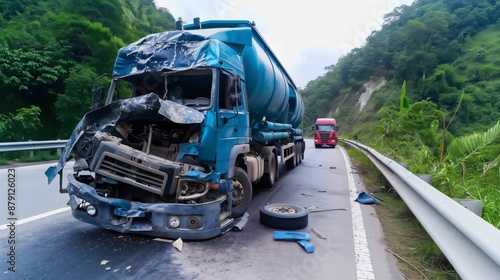 Big rig semi truck wrecked in highway accident
