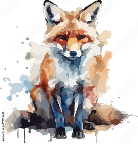 Fox Watercolor Vector Design Art Illustration.