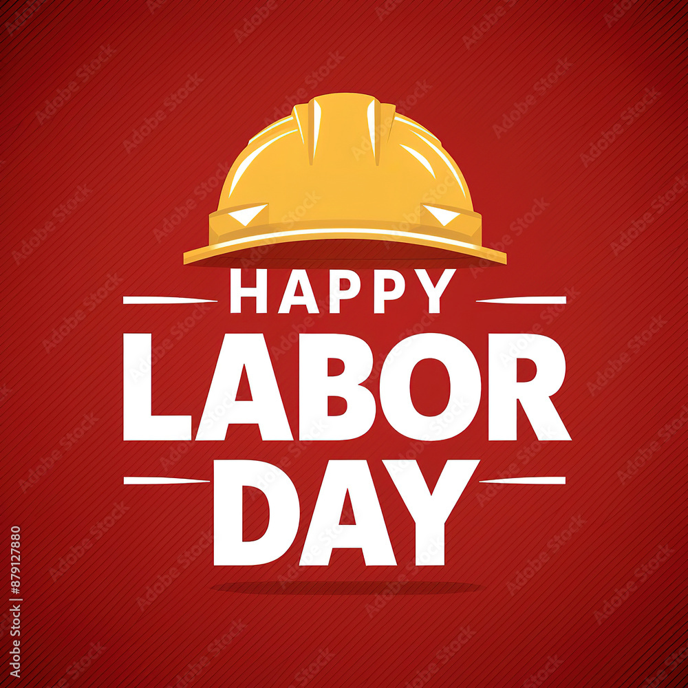 Happy Labor Day Bold Red Greeting with Construction Helmet, Celebrating Workers Happy Labor Day Bold Red Greeting with Construction Helmet, Celebrating Workers