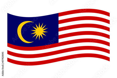 Vector illustration of wavy Malaysia flag on transparent background