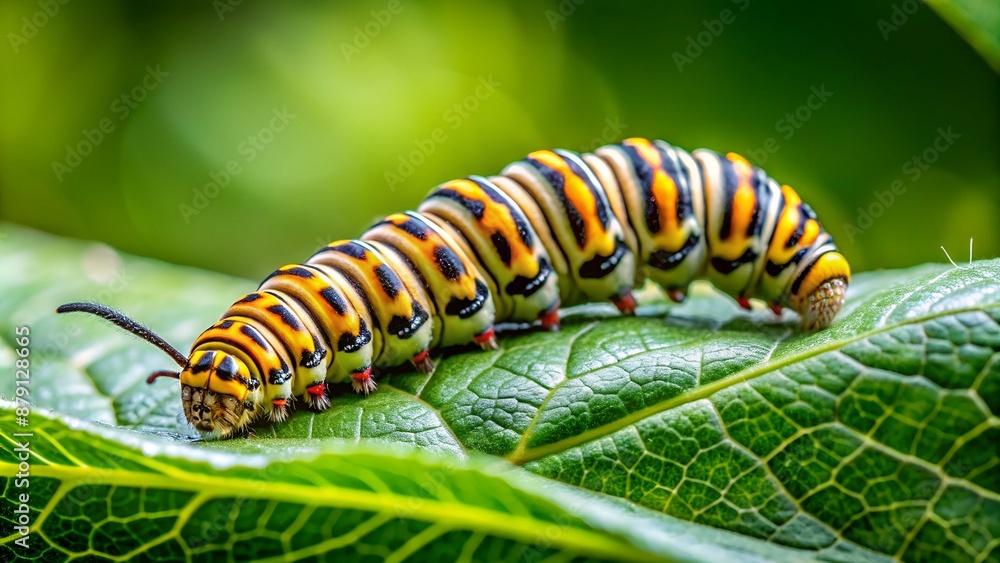 Сaterpillar is hiding and eating leaves, crawling on leaf. Сaterpillar is hiding and eating leaves, crawling on leaf.