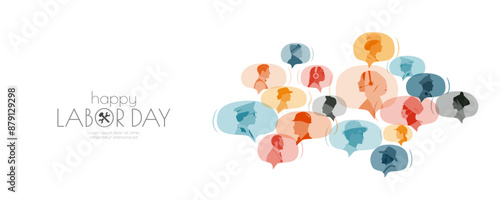 Happy Labor Day banner. People of different professions together.