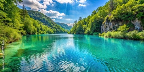 Beautiful turquoise lake in Plitvice, Plitvice, Croatia, national park, stunning, nature, scenery, landscape