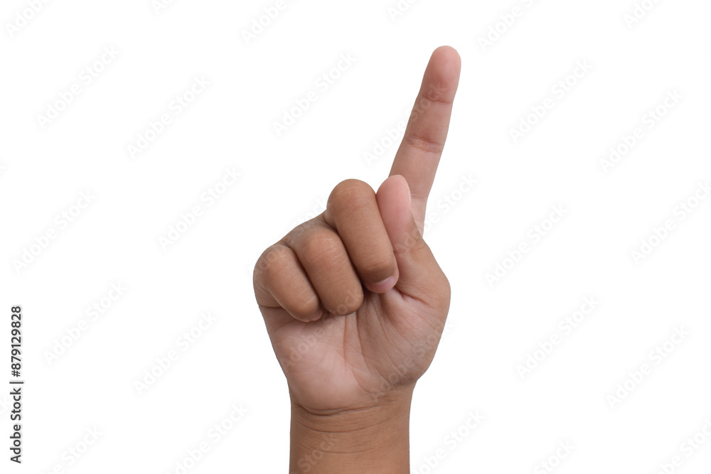 Child's hand shows one finger isolated on white background. hand indicates one count Child's hand shows one finger isolated on white background. hand indicates one count