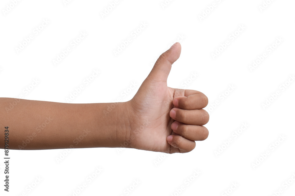 Children's hands showing thumbs up isolated on white background. Like, positive sign. Text holder for designers Children's hands showing thumbs up isolated on white background. Like, positive sign. Text holder for designers