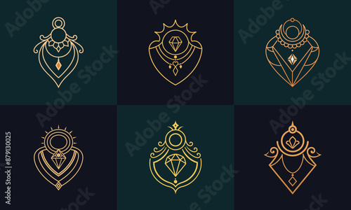 Jewelry store monoline logo set