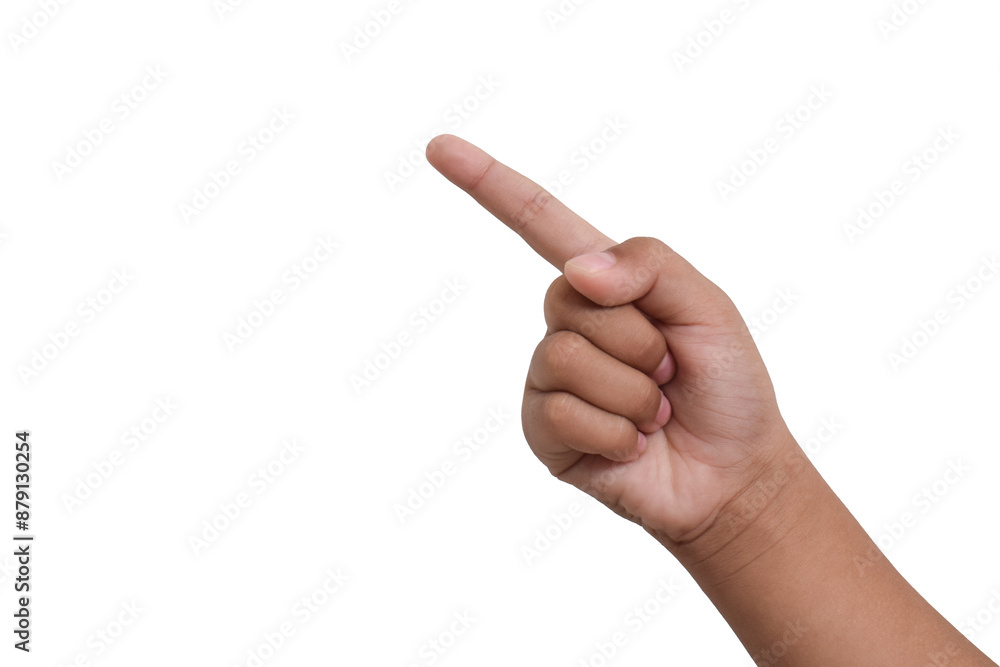 Child's hand pointing to the side isolated on white background. Copy space Child's hand pointing to the side isolated on white background. Copy space