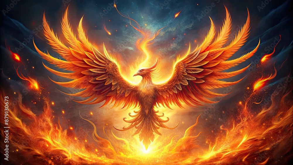 Abstract background featuring a majestic phoenix rising from the ashes , phoenix, firebird, mythical bird, rebirth Abstract background featuring a majestic phoenix rising from the ashes , phoenix, firebird, mythical bird, rebirth