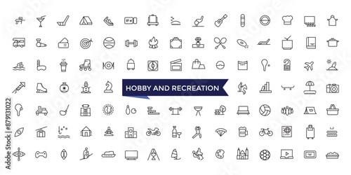 Hobby and Recreation Linear Signed Icon set with editable stroke collection for web and ui. Line icons pack. Vector illustration.