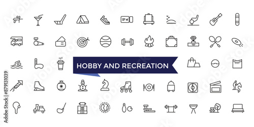 Hobby and Recreation Linear Signed Icon set with editable stroke collection for web and ui. Line icons pack. Vector illustration.