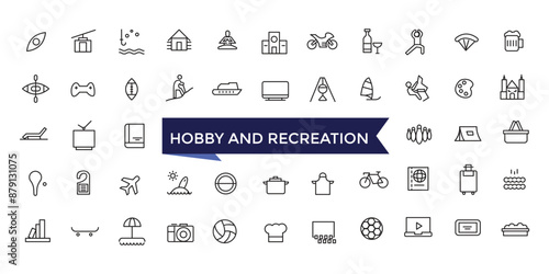 Hobby and Recreation Linear Signed Icon set with editable stroke collection for web and ui. Line icons pack. Vector illustration.