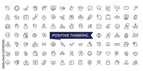Positive Thinking Line Icons set with editable stroke collection for web and ui. Line icons pack. Vector illustration.