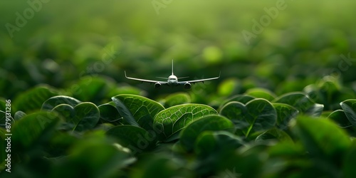 Green biofuel for sustainable aviation derived from fresh green leaves. Concept Green Biofuel, Sustainable Aviation, Fresh Green Leaves, Carbon Neutrality, Renewable Energy photo