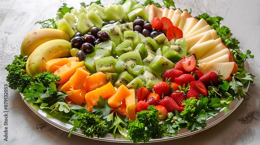 A platter of unprocessed salad with fruits A platter of unprocessed salad with fruits